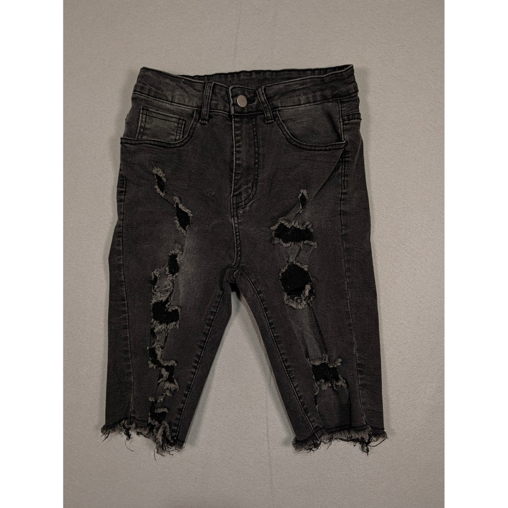 Manfinity Mens 28 Distressed Ripped Denim Shorts Washed Black Streetwear Frayed